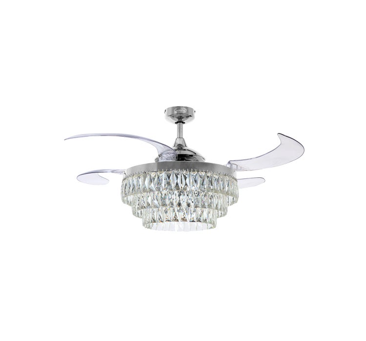 Fanaway Veil Ceiling Fan in Chrome with Clear Retractable Blades and Light