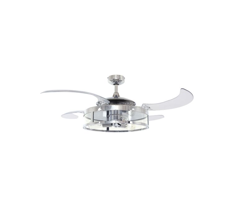 Fanaway Classic Chrome Ceiling Fan With Clear Retractable Blades and Light
